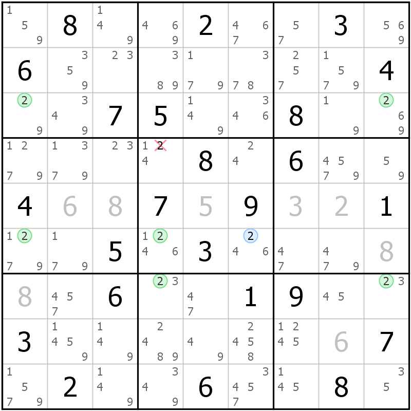 Position des candidats pour la solution de la grille page 57 du magazine de sudoku grandmaitre n° 6