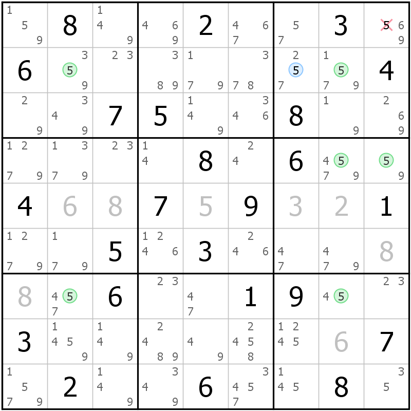 Position des candidats pour la solution de la grille page 57 du magazine de sudoku grandmaitre n° 6