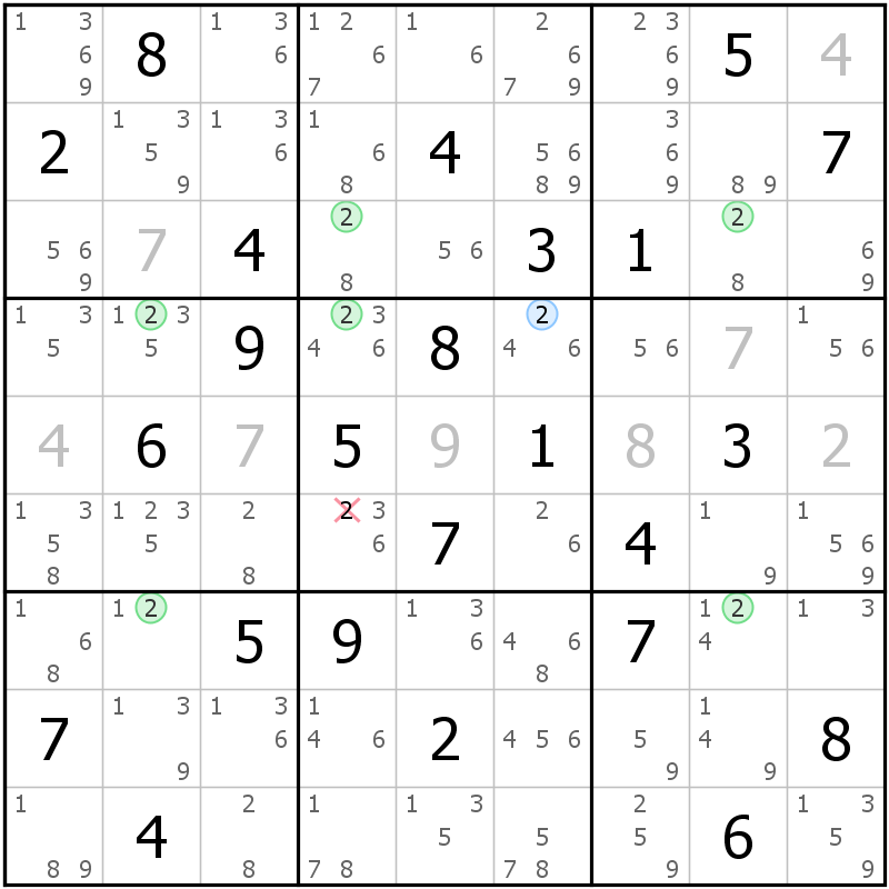 Position des candidats pour la solution de la grille page 58 du magazine de sudoku grandmaitre n° 6