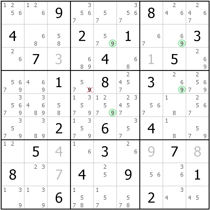 Position des candidats pour la solution de la grille page 59 du magazine de sudoku grandmaitre n° 6