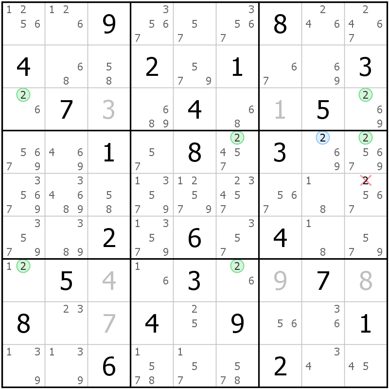 Position des candidats pour la solution de la grille page 59 du magazine de sudoku grandmaitre n° 6