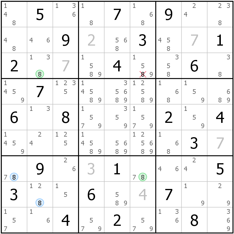 Position des candidats pour la solution de la grille page 60 du magazine de sudoku grandmaitre n° 6