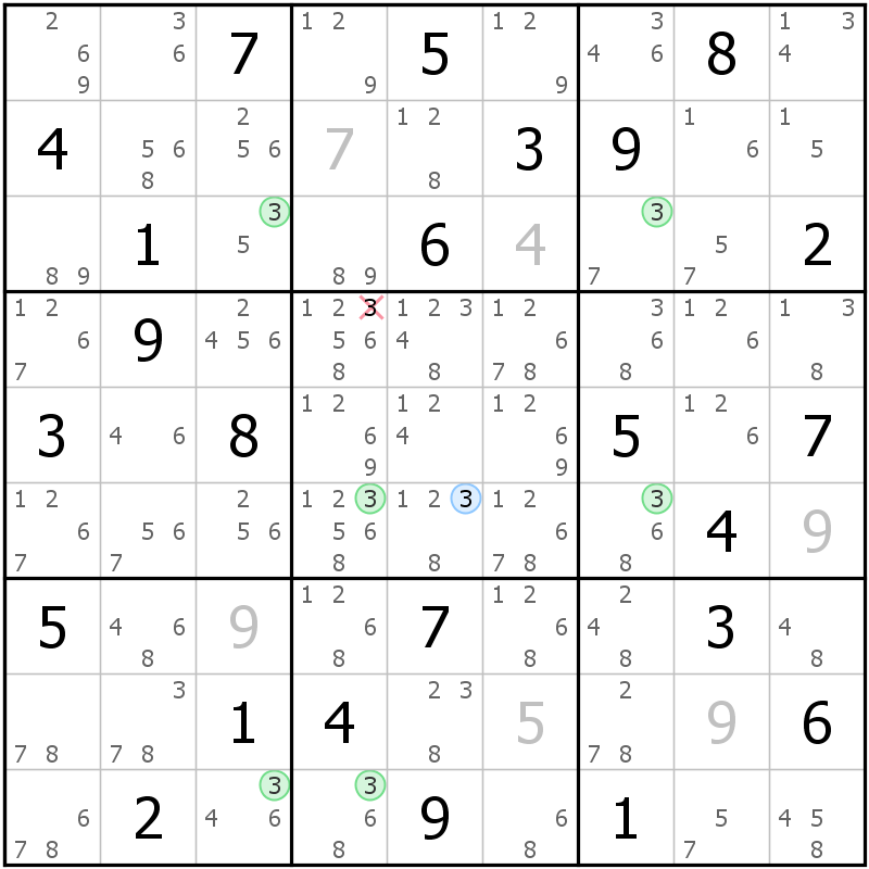 Position des candidats pour la solution de la grille page 62 du magazine de sudoku grandmaitre n° 6