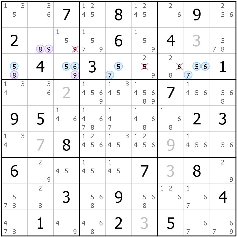 Position des candidats pour la solution de la grille page 63 du magazine de sudoku grandmaitre n° 6