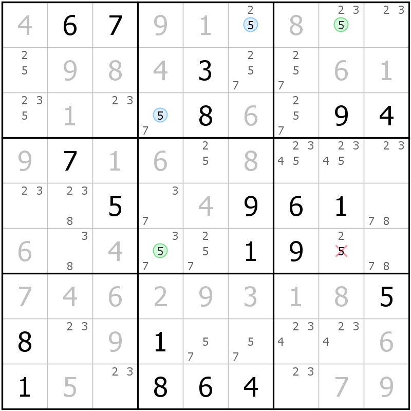 Position des candidats pour la solution de la grille page 7 du magazine de sudoku grandmaitre n° 6