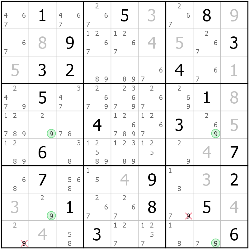 Position des candidats pour la solution de la grille page 8 du magazine de sudoku grandmaitre n° 6