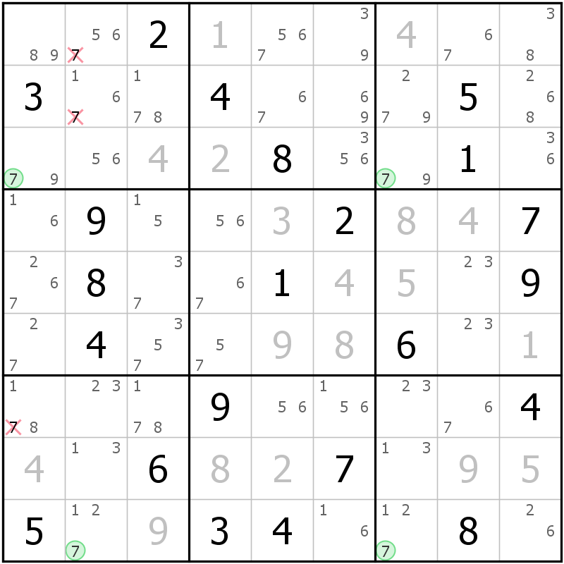 Position des candidats pour la solution de la grille page 9 du magazine de sudoku grandmaitre n° 6