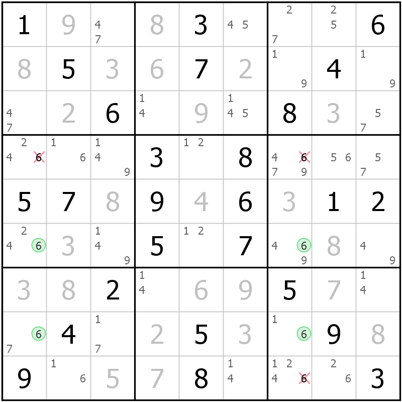 Position des candidats pour la solution de la grille page 10 du magazine de sudoku grandmaitre n° 13