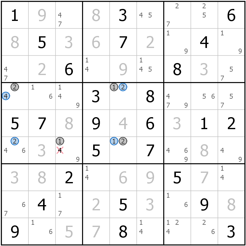 Position des candidats pour la solution de la grille page 10 du magazine de sudoku grandmaitre n° 13