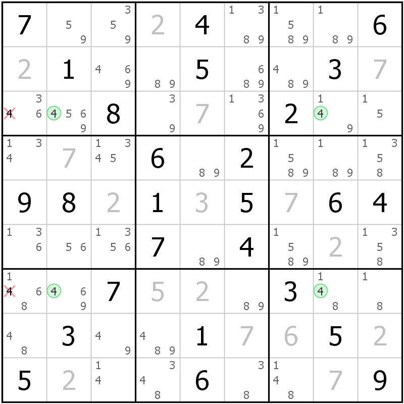 Position des candidats pour la solution de la grille page 11 du magazine de sudoku grandmaitre n° 13