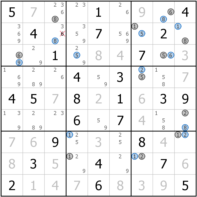 Position des candidats pour la solution de la grille page 12 du magazine de sudoku grandmaitre n° 13