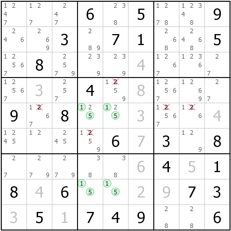 Position des candidats pour la solution de la grille page 13 du magazine de sudoku grandmaitre n° 13