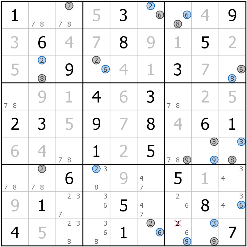 Position des candidats pour la solution de la grille page 14 du magazine de sudoku grandmaitre n° 13