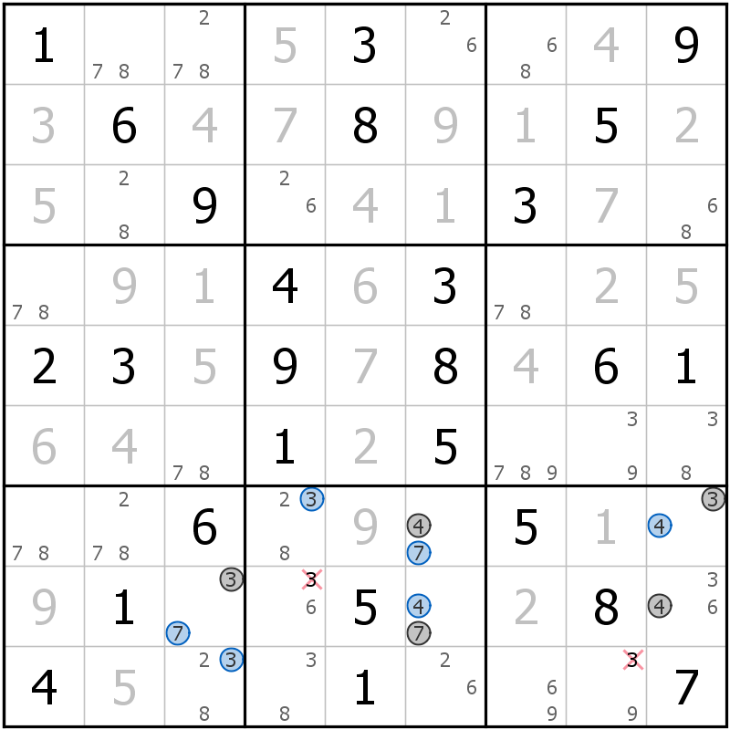 Position des candidats pour la solution de la grille page 14 du magazine de sudoku grandmaitre n° 13