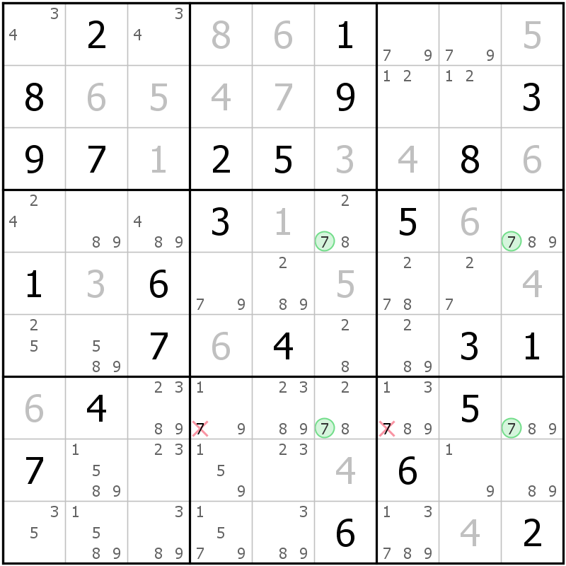 Position des candidats pour la solution de la grille page 15 du magazine de sudoku grandmaitre n° 13