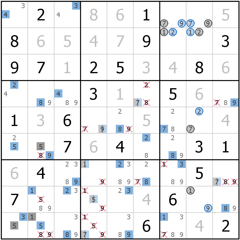 Position des candidats pour la solution de la grille page 15 du magazine de sudoku grandmaitre n° 13