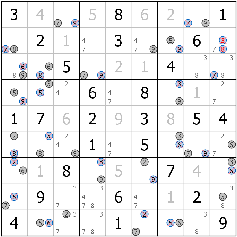 Position des candidats pour la solution de la grille page 16 du magazine de sudoku grandmaitre n° 13