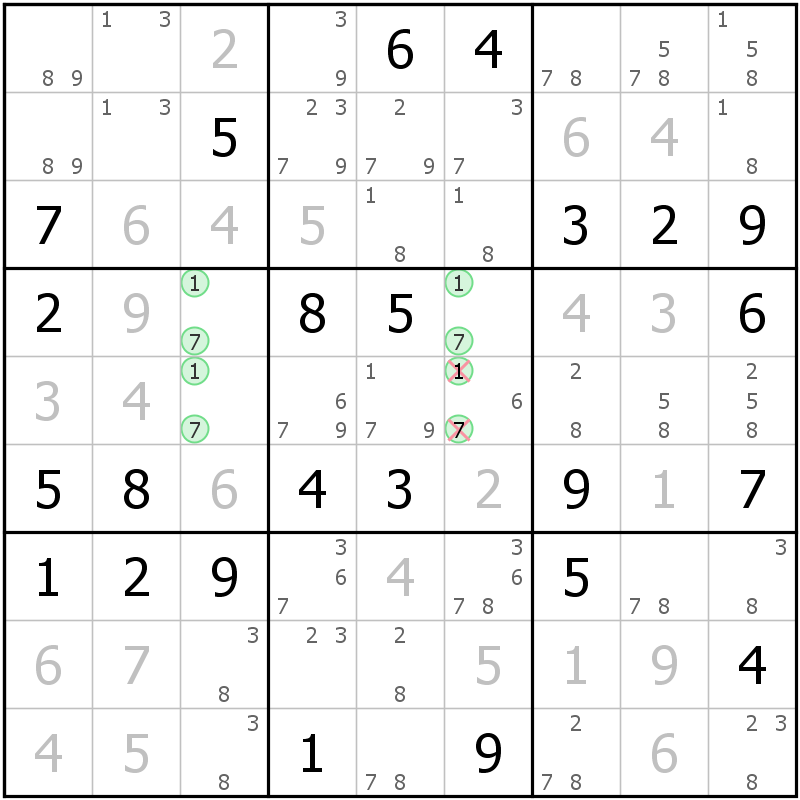 Position des candidats pour la solution de la grille page 18 du magazine de sudoku grandmaitre n° 13