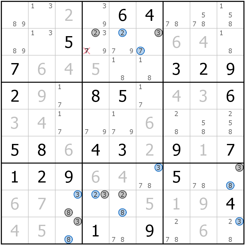 Position des candidats pour la solution de la grille page 18 du magazine de sudoku grandmaitre n° 13