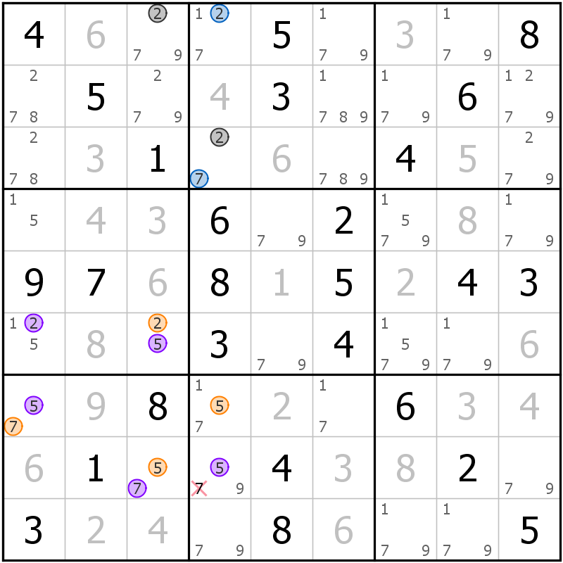 Position des candidats pour la solution de la grille page 27 du magazine de sudoku grandmaitre n° 13