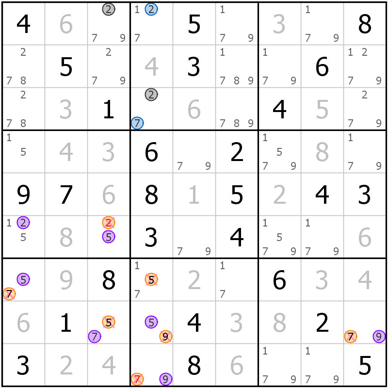 Position des candidats pour la solution de la grille page 27 du magazine de sudoku grandmaitre n° 13