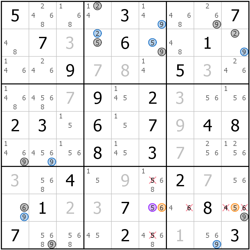 Position des candidats pour la solution de la grille page 30 du magazine de sudoku grandmaitre n° 13