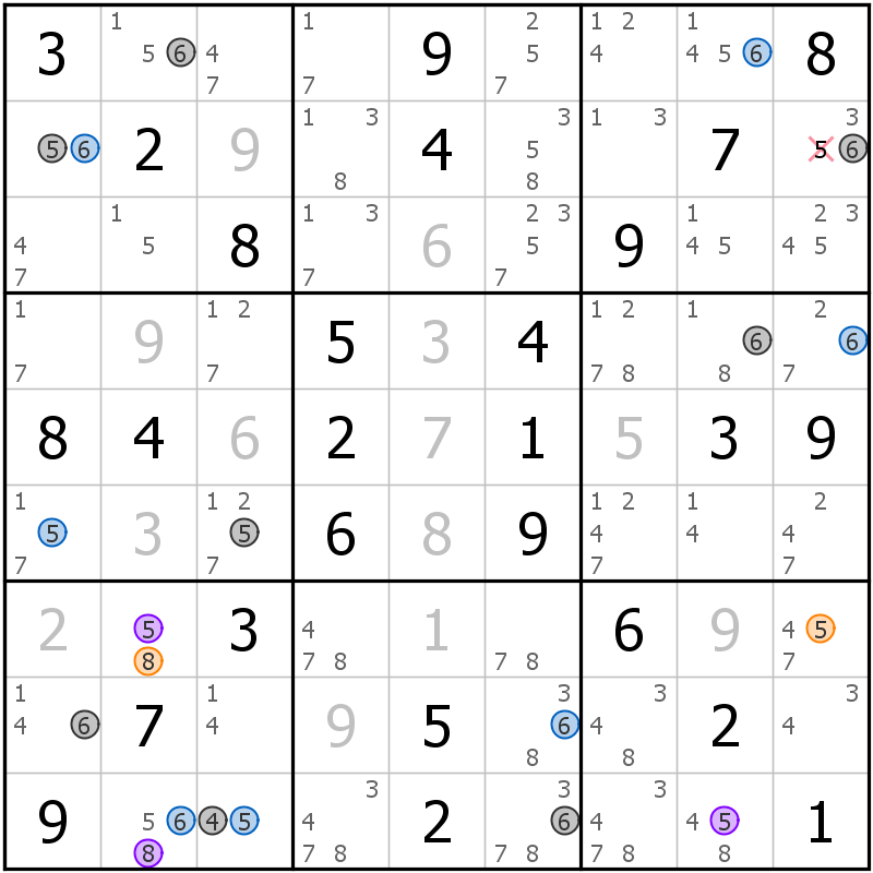 Position des candidats pour la solution de la grille page 36 du magazine de sudoku grandmaitre n° 13