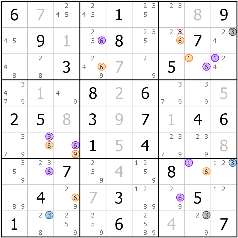 Position des candidats pour la solution de la grille page 37 du magazine de sudoku grandmaitre n° 13