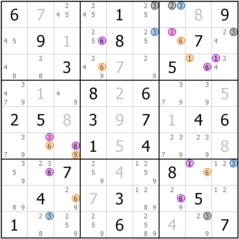 Position des candidats pour la solution de la grille page 37 du magazine de sudoku grandmaitre n° 13