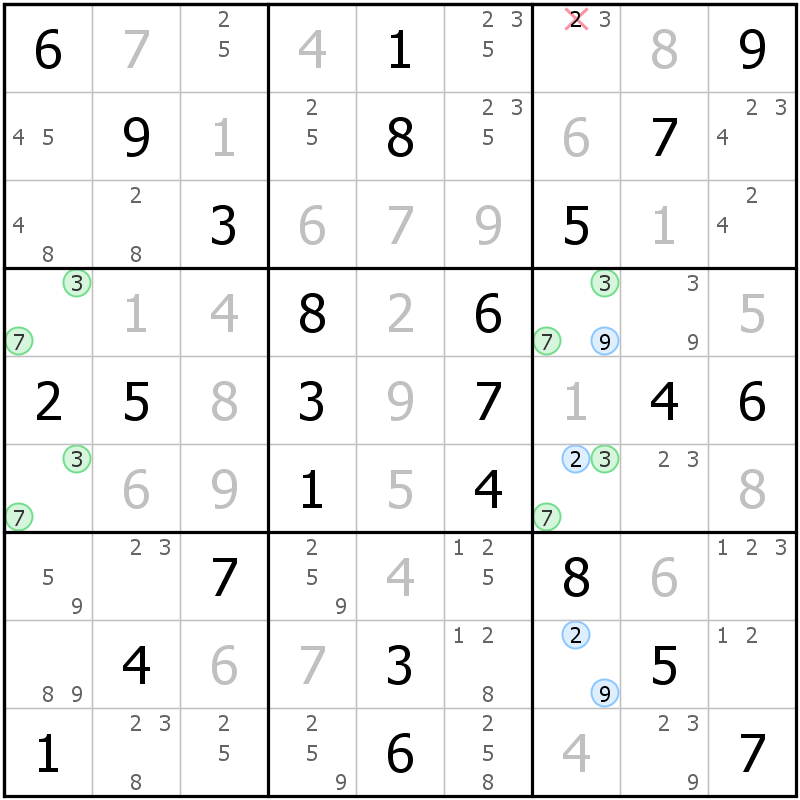 Position des candidats pour la solution de la grille page 37 du magazine de sudoku grandmaitre n° 13