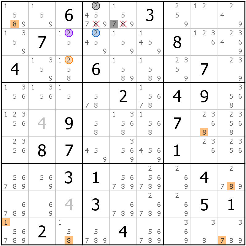 Position des candidats pour la solution de la grille page 39 du magazine de sudoku grandmaitre n° 13