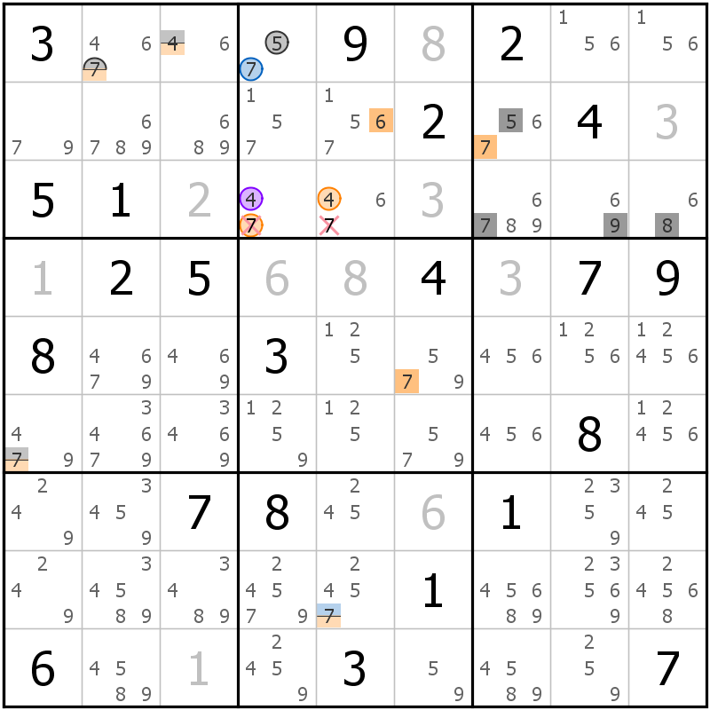 Position des candidats pour la solution de la grille page 40 du magazine de sudoku grandmaitre n° 13
