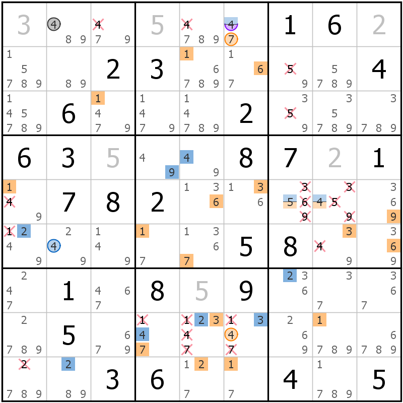 Position des candidats pour la solution de la grille page 41 du magazine de sudoku grandmaitre n° 13