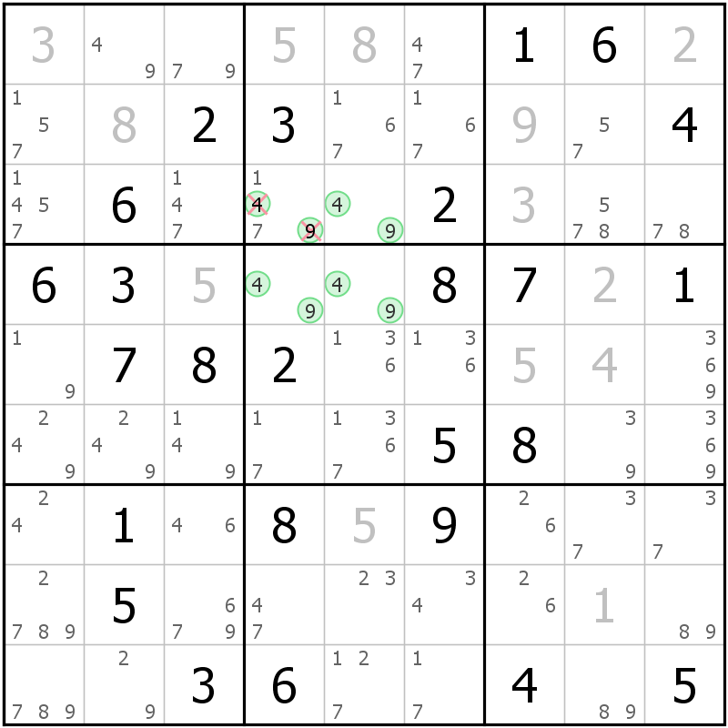 Position des candidats pour la solution de la grille page 41 du magazine de sudoku grandmaitre n° 13