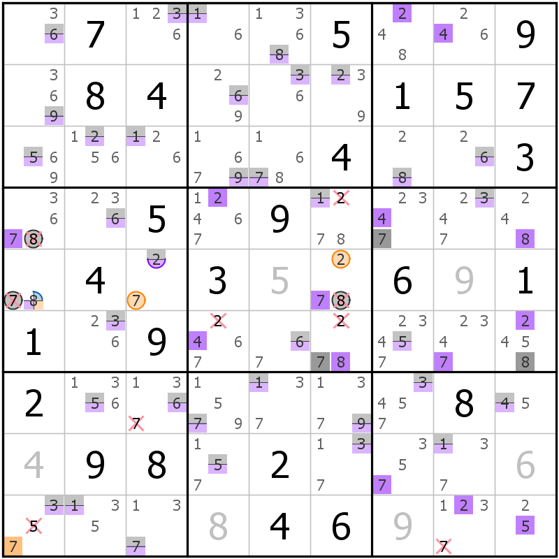 Position des candidats pour la solution de la grille page 43 du magazine de sudoku grandmaitre n° 13