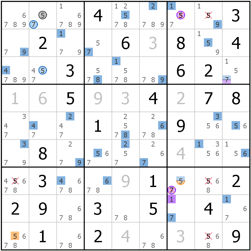 Position des candidats pour la solution de la grille page 45 du magazine de sudoku grandmaitre n° 13