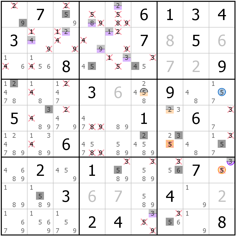 Position des candidats pour la solution de la grille page 47 du magazine de sudoku grandmaitre n° 13