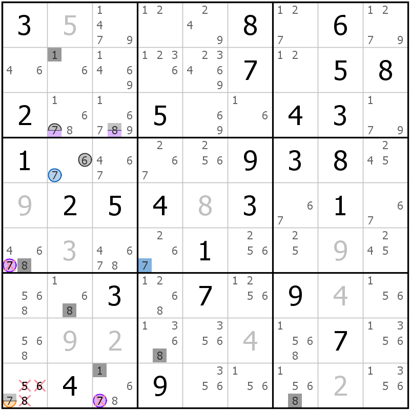 Position des candidats pour la solution de la grille page 48 du magazine de sudoku grandmaitre n° 13