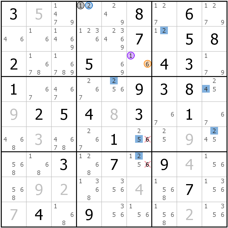 Position des candidats pour la solution de la grille page 48 du magazine de sudoku grandmaitre n° 13
