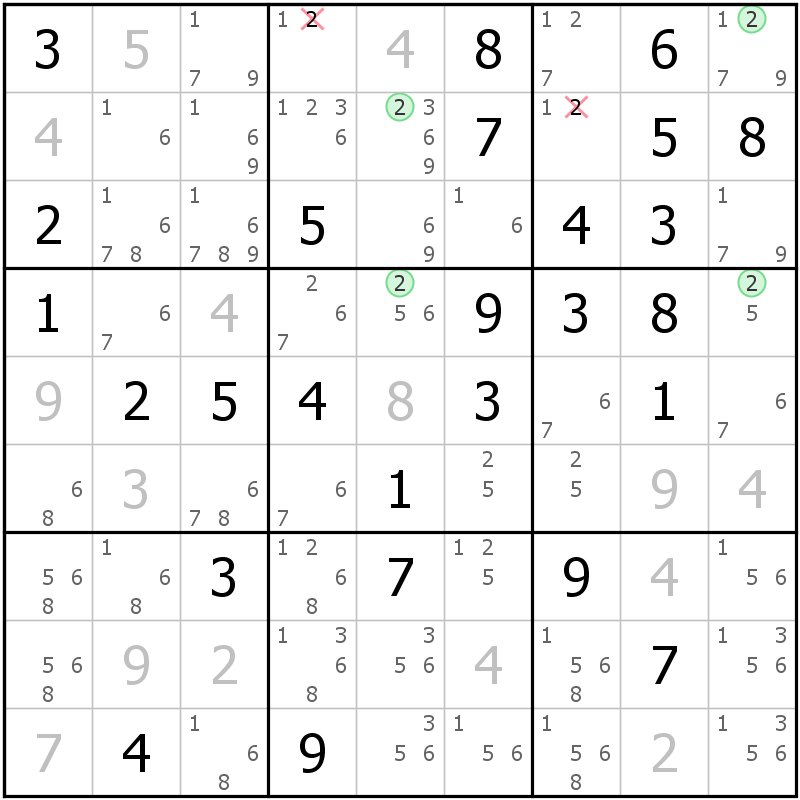 Position des candidats pour la solution de la grille page 48 du magazine de sudoku grandmaitre n° 13