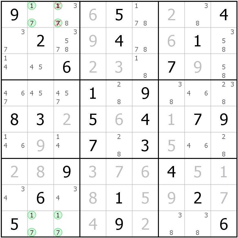 Position des candidats pour la solution de la grille page 49 du magazine de sudoku grandmaitre n° 13