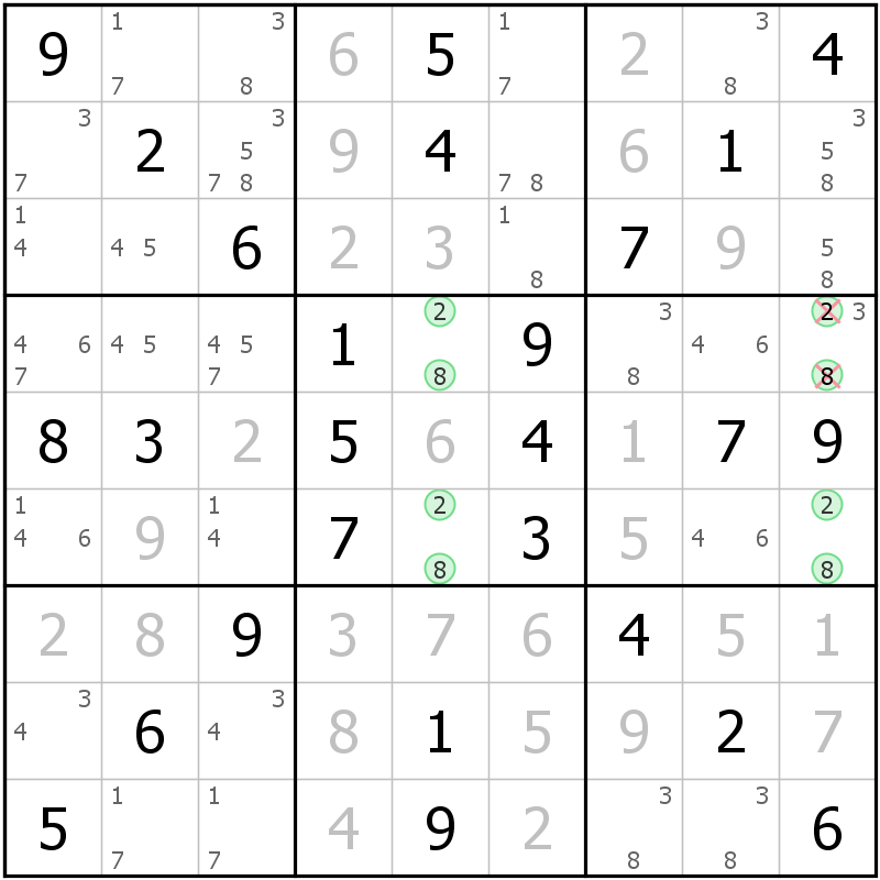 Position des candidats pour la solution de la grille page 49 du magazine de sudoku grandmaitre n° 13
