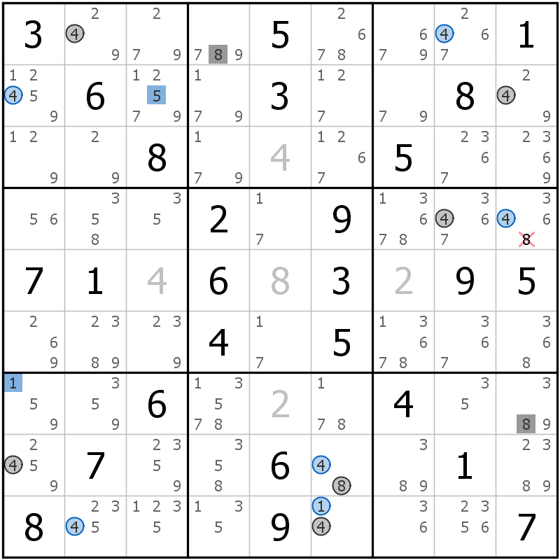 Position des candidats pour la solution de la grille page 52 du magazine de sudoku grandmaitre n° 13