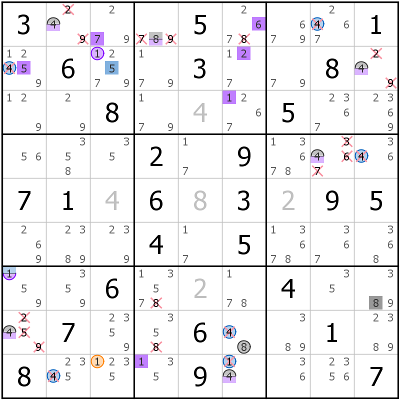 Position des candidats pour la solution de la grille page 52 du magazine de sudoku grandmaitre n° 13