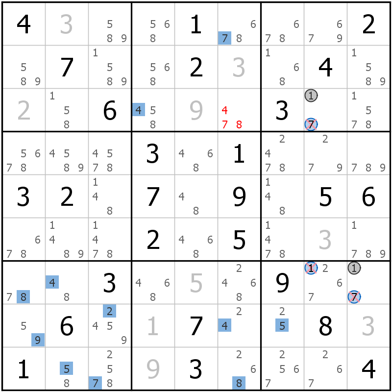 Position des candidats pour la solution de la grille page 53 du magazine de sudoku grandmaitre n° 13