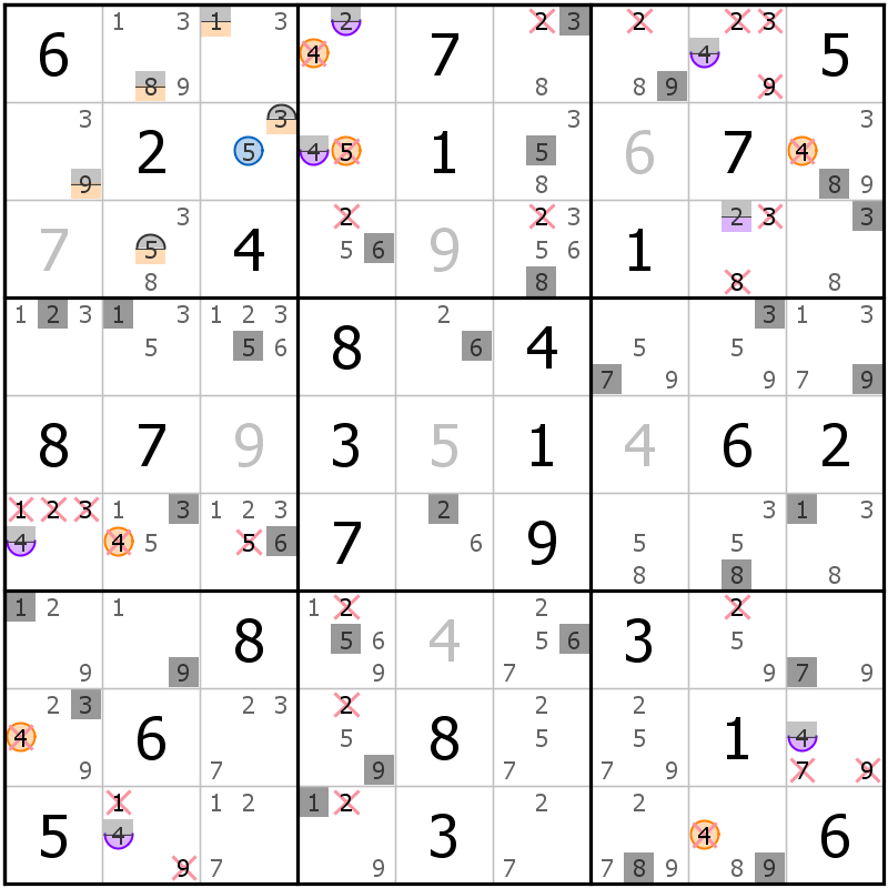 Position des candidats pour la solution de la grille page 54 du magazine de sudoku grandmaitre n° 13