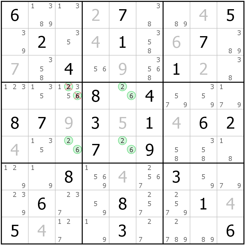 Position des candidats pour la solution de la grille page 54 du magazine de sudoku grandmaitre n° 13