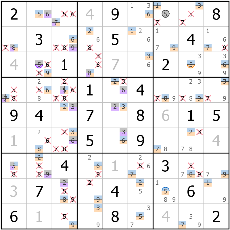 Position des candidats pour la solution de la grille page 55 du magazine de sudoku grandmaitre n° 13