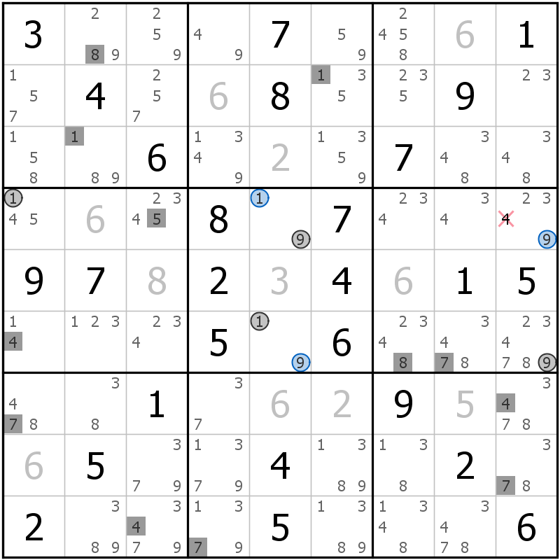 Position des candidats pour la solution de la grille page 56 du magazine de sudoku grandmaitre n° 13