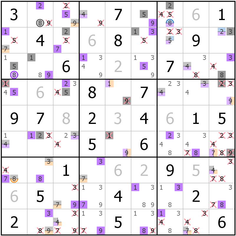 Position des candidats pour la solution de la grille page 56 du magazine de sudoku grandmaitre n° 13